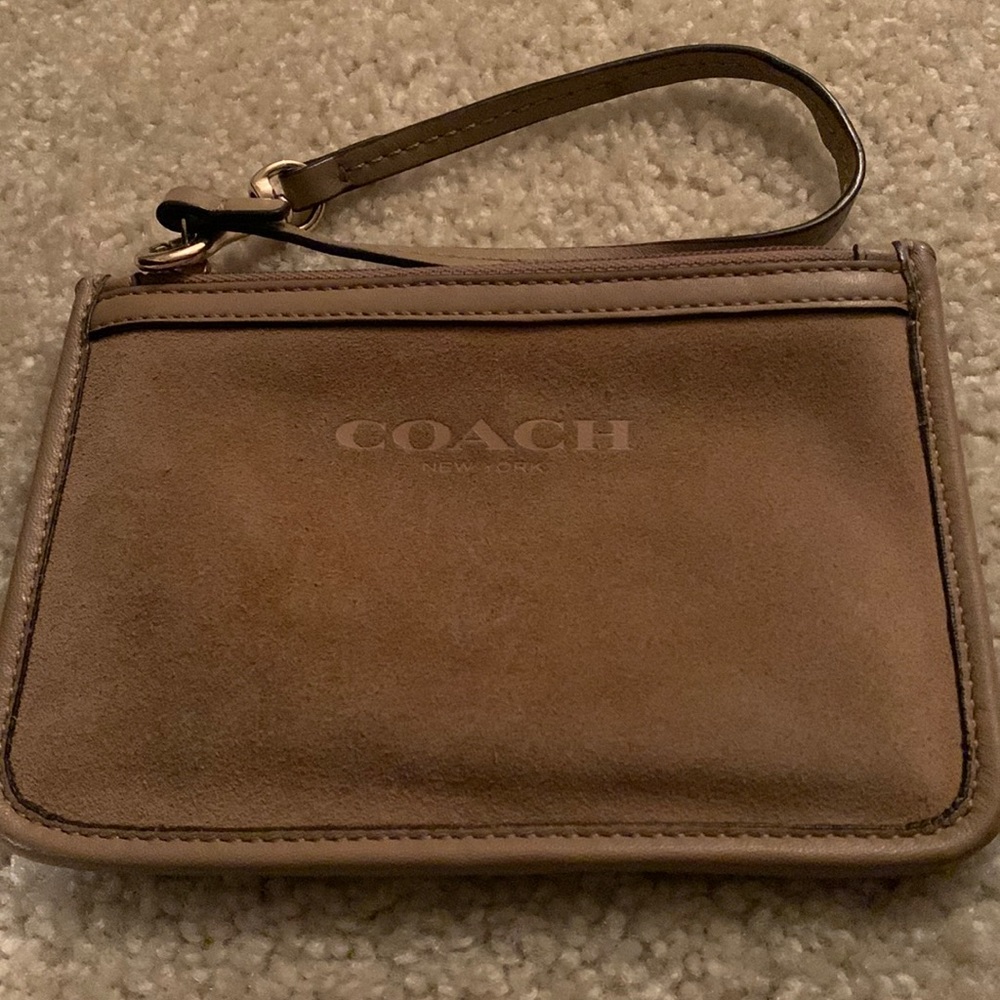 Coach Vintage Tan Suede And Smooth Detailing Leather Wristlet